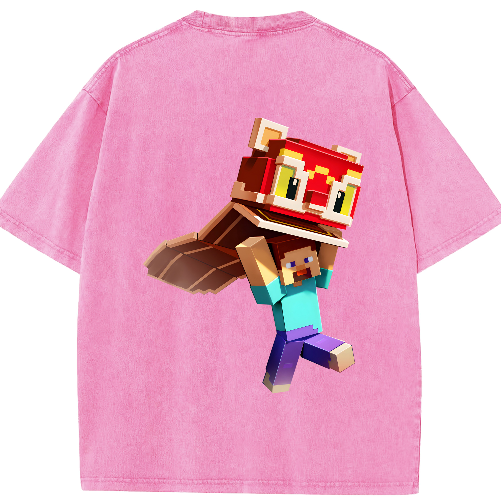 （画像用） マインクラフト ブロックの世界 Minecraft MC Block world 綿100% ヴィンテージ風 半袖Tシャツ（背面プリント）